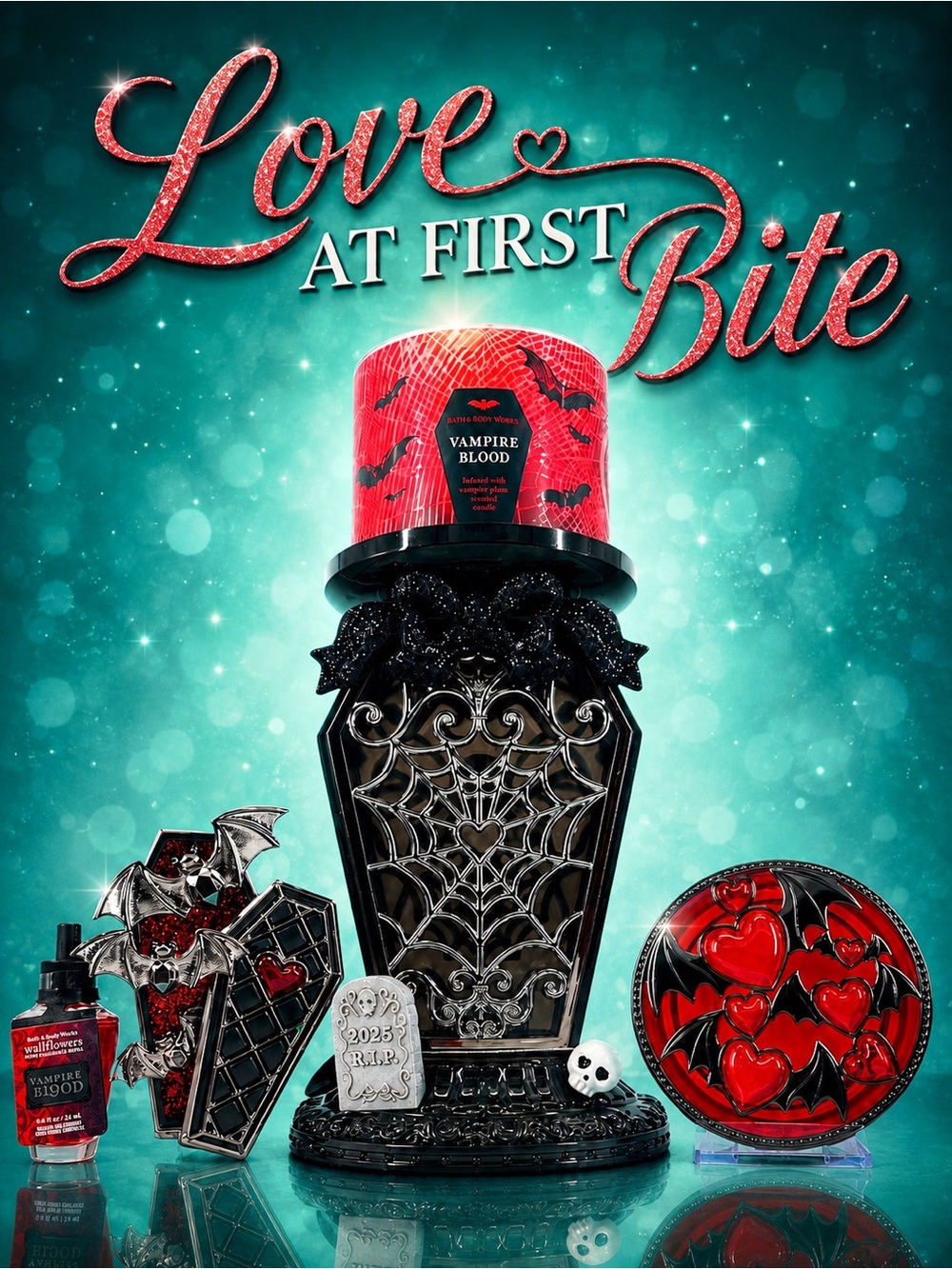 Bath & Body Works Vampire Blood Coffin Water Globe + Projector 4pc Set